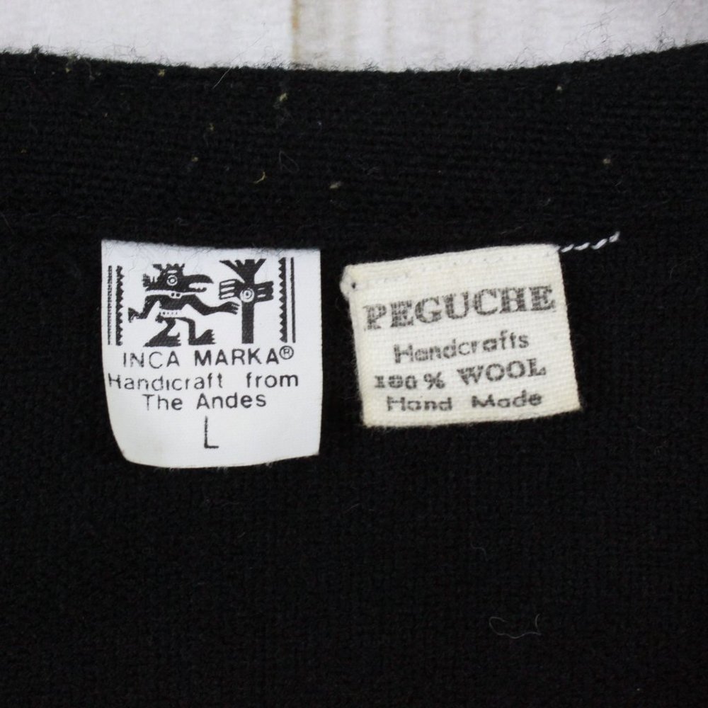 Vintage Inca Marka Peguche White Printed Handcrafts Wool Hand Made Vest Size L - Picture 7 of 9
